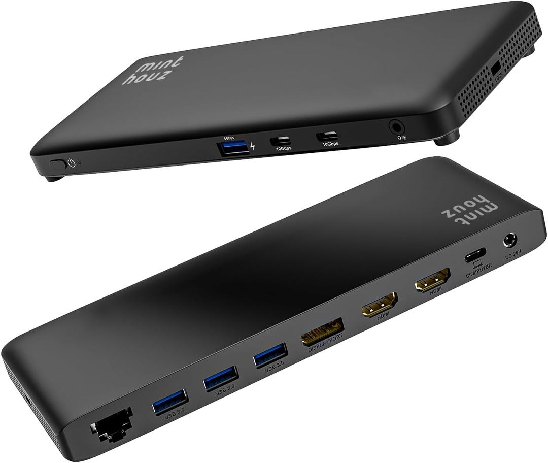 Minthouz 12 in 1 Docking Station with 100W Charging, Triple Display, 1000Mbps LAN Port, Laptop Docking Station Monitor 8K@30Hz or 4K@144Hz, 4X USB-A, 2X USB-C, Ethernet Port, for Windows Mac Chrome