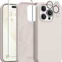 GONEZ for iPhone 15 Pro Max Case Silicone, Compatible with Magsafe, Camera Protector + Screen Protector, Soft Anti-Scratch Microfiber Lining, Liquid Silicone Shockproof Phone Cover, Stone