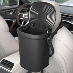 Leakproof Car Trash Can, 1.9 Gallon Soft Silicone Hanging Garbage Bin with Lid, Easy to Clean Vehicle Trash Can, Suitable for Sedans, SUVs, MPVs & Trucks (Black)