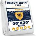 Kesfitt 16 Mil Heavy Duty Waterproof White Tarp, 20x30 ft, 100% Virgin Polyethylene, Reinforced Grommets, UV Resistant Outdoor Tarp for Storm Protection, Equipment Cover & Backyard Use