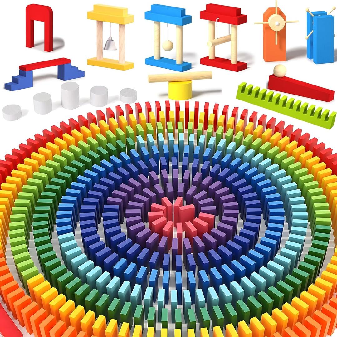 Migargle 1200 PCS Wooden Dominoes Set with 11 Extra Add-on Domino Blocks & Storage Bag - Bulk Dominos Racing Game for Kids | Educational Domino's-Themed Toy