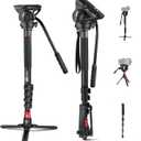 NEEWER Professional Camera Monopod with Feet, 70.5"/179cm Telescopic Portable Aluminum Travel Monopod with Pan Tilt Fluid Head and Removable Tripod Base for DSLR Camera Camcorder, Max Load 13.2lb/6Kg