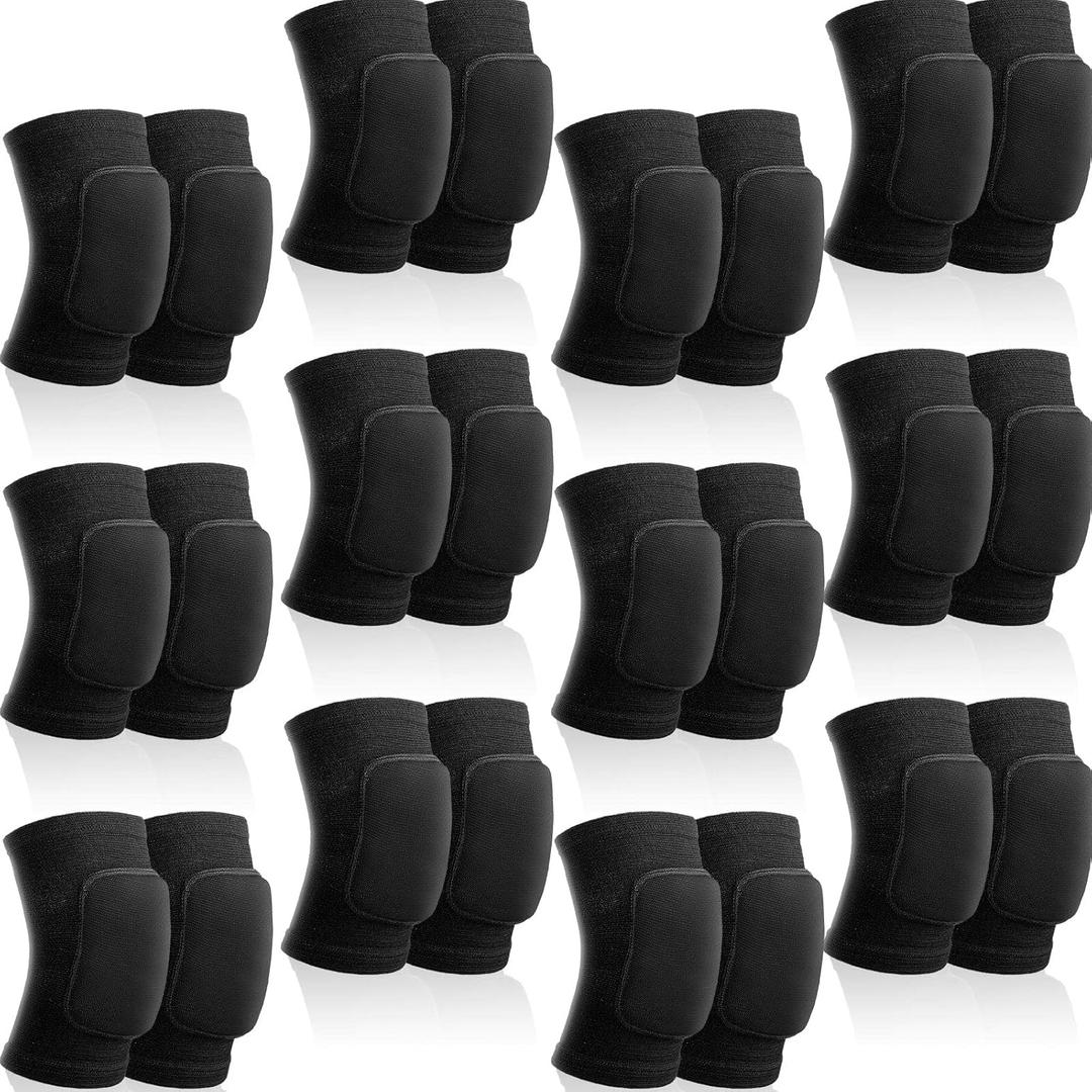 Lenwen 12 Pairs Volleyball Knee Pads for Dancers Soft Breathable Knee Braces for Men Women Football Soccer Yoga Skating Wrestling Running Cycling(Medium,Black)