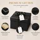 12x12x10in Deep Square Gift Box with Lid, Large Matte Black Luxury Gift Box with Gold Foil Trim & Satin Ribbon, Empty Gift Box for Men Women, Birthday Wedding Graduation Gift Box for Presents, 2 Gold Foil Tags & Filler