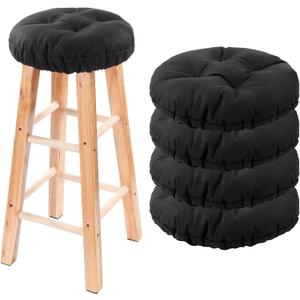 Bar Stool Covers Set of 4, Stool Covers Round with Elastic Band Pad, Soft Stool Seat Covers, Nonslip and Washable, 12 Inch, Black