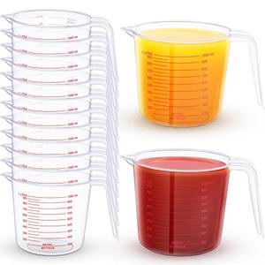 TOODOO 12 Pcs 4 Cup/32 oz Measuring Cups Capacity Clear Plastic Measuring Cups with Spout and Handle Grip 1000 ml Marking for Oil Flour, Water, Liquid, Ingredient