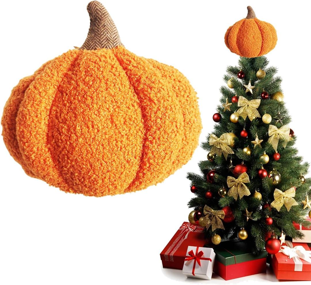 Fall Christmas Tree Topper Decorations, Large Pumpkin Velvet Fall Thanksgiving Tree Decorations for Home Indoor Party