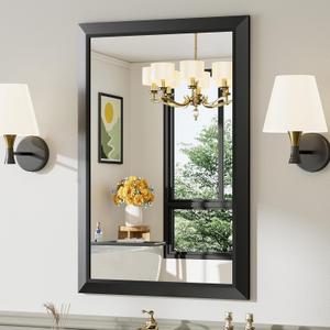 24x36 Inch Black Bathroom Mirror for Wall, Thick Metal Framed Rectangle Mirrors for Over Sink, Bedroom, Living Room, Entryway, Anti-Rust, HD Tempered Glass