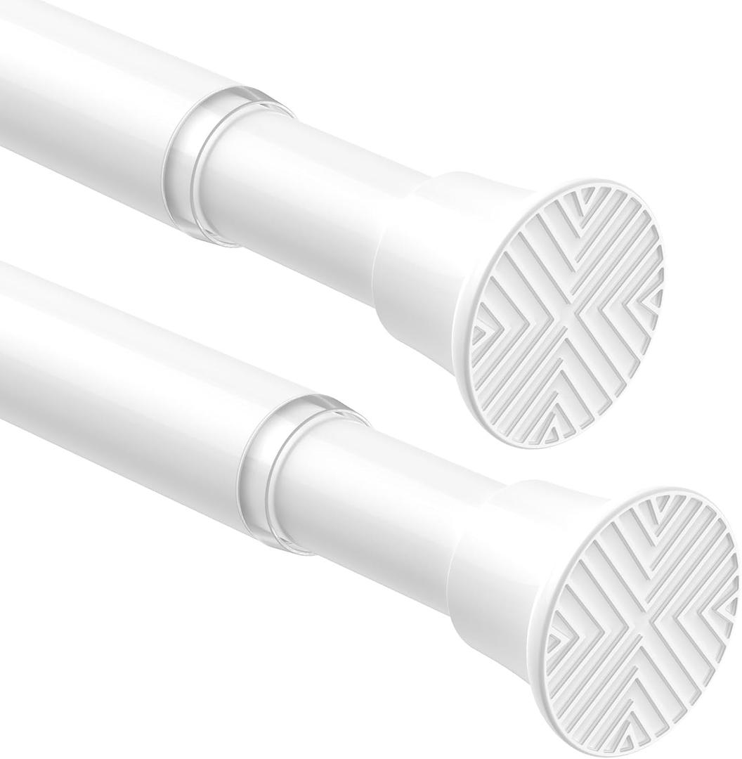 Tension Curtain Rods for Windows 24-48Inch 2Pack Spring Adjustable Curtain Rods No Drilling White Tension Rod Expandable Pressure Spring Tension Rod for Closets