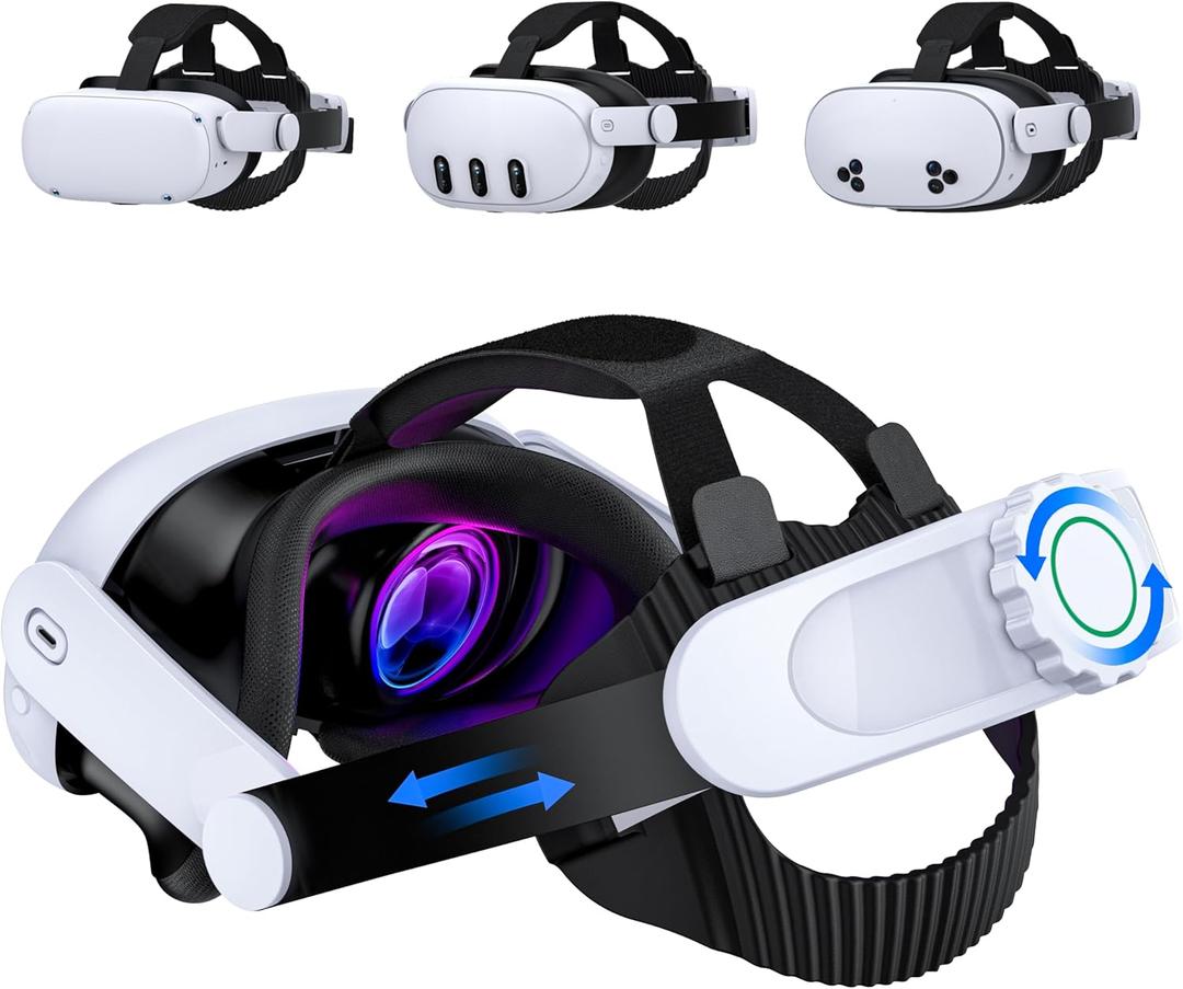 Head Strap for Quest 3S/Quest 3/Quest 2,Quest 3 Elite Strap Replacement Enhanced Support Comfort,VR Accessories Compatible with Oculus Quest 3 Headstrap Reduce Facial Stress Intellivision Games (White-Without Battery)