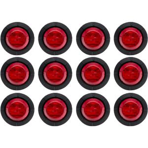 12 Pcs TMH 1-1/4 Inch Mount Red LENS & Red LED Clearance Markers, side marker lights, led marker lights, led side marker lights, trailer marker light for Truck Bus RV Pickup 12V DC