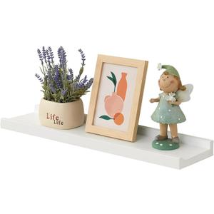 Rsuwiz Oak Floating Shelves White for Wall 24 Inch (Upgrade Width 6"), Natural Wood Wall Shelves Display Picture Ledge Shelf for Living Room Bedroom Bathroom Kitchen Office Decor and Storage