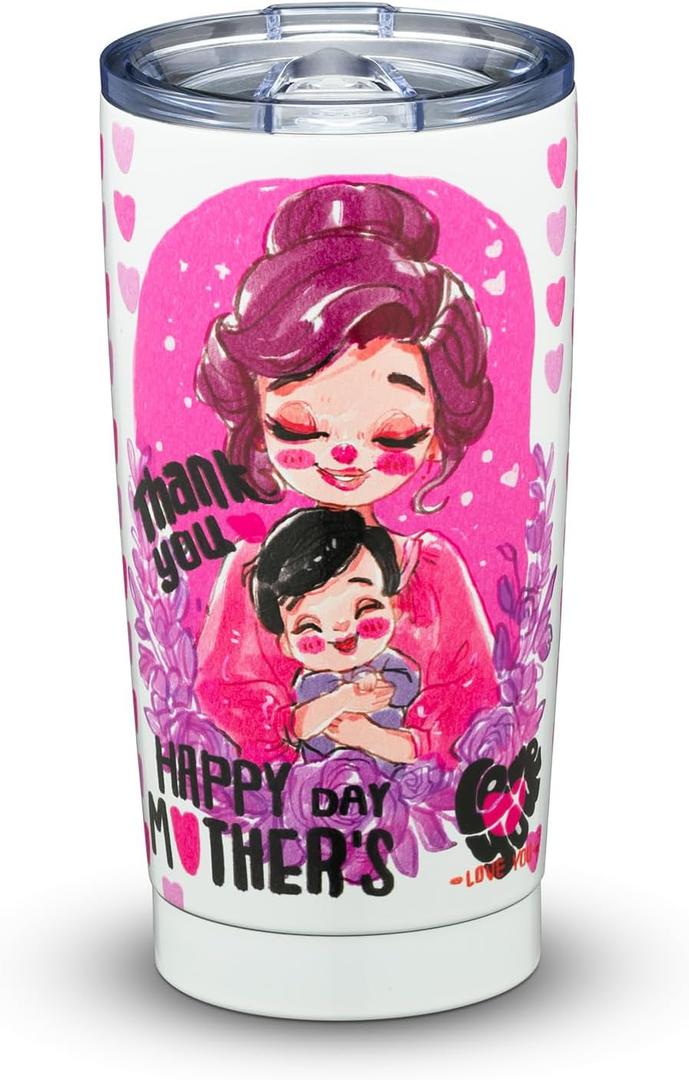 20oz Mom Tumbler Insulated Thermal Coffee Cup - Portable Travel Mug with Cute Cartoon Patterns, Leak-Proof for Mom, Great Mothers Day Gift for Daily Use Office OutdoorWhite