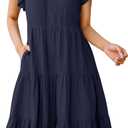 ANRABESS Womens Summer Dress Ruffle Sleeve V Neck Midi Dresses Fashion Casual Fit Flowy Tiered Boho Beach Vacation Sundress (Large, Deep Navy Blue)