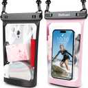 Large Floating Waterproof Phone Pouch, 2Pack Cell Phone Dry Bag for iPhone 17 16 15 14 13 Pro Max Galaxy S24 S23 S22 All Phones, Float Water Proof Bag for Beach Water Park (Black + Pink)