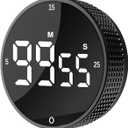 Upgrade Digital Kitchen Timer - Magnetic Countdown Countup Visual Pomodoro Timer with Large LED Display, 3-Preset Times (5, 15, 25), 3 Volume Levels, Ideal for Cooking, Baking and Fitness (1, Black)