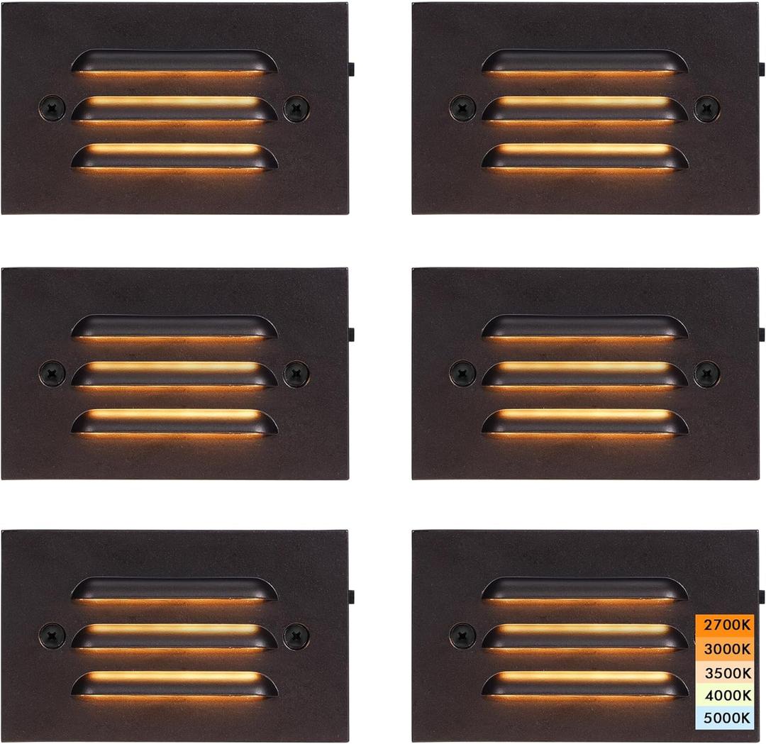 CLOUDY BAY 5CCT 12V 4W Low Voltage LED Step Light with Horizontal Louvered Faceplate for Steps Decks Stairs, Outdoor Stair Lights, Wet Locations,6 Pack, Oil Rubbed Bronze