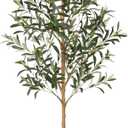 FLOWORLD 6FT Olive Trees Artificial Indoor, Tall Faux Olive Tree 6FT (72in) with Natural Wood Trunk & Realistic Olives, Stable Base, Pet Friendly Artificial Plant for Home Office, Living Room, Outdoor
