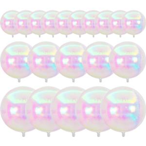 PartyWoo Iridescent Foil Balloons 20pcs Different Sizes Pack of 22 12 10 Inch Large Round Foil Orbz 4D Inflatable Mirror Ball Mylar Balloons for Wedding Anniversary Birthday Disco Party Decorations