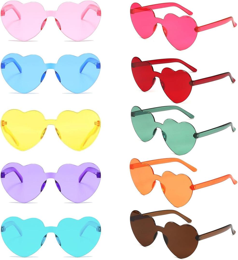 Wanheart 20 Pairs Heart Shaped Sunglasses, Jelly Color Rimless Love Glasses for Women and Men, Trendy Candy Color Heart-Shaped Glasses for Party, Vacation, and Summer Fun
