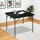 34" Square Folding Card Table, Fold in Half Heavy Duty Portable Table with Removable Legs and Carrying Handle, White | HDPE Top for Indoor Outdoor Camping,Picnic,Party,Kitchen