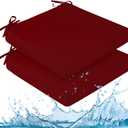downluxe Waterproof Outdoor Chair Cushions for Patio Furniture, 22" x 22" x 3" Patio Chair Cushion with Adjustable Ties & Portable Handle, Square Outdoor Cushion with Removable Cover, Burgundy, 2 Pack