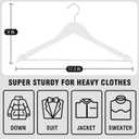 TECHMILLY Solid Natural Wooden Coat Hangers, 20 Pack Heavy Duty Smooth Finish Suit Hangers with Non-Slip Pant Bar, Precisely Cut Notches & Chrome Swivel Hook for Closet, Wardrobe