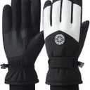 Windproof Ski Winter Gloves for Women Warm Thermal Touchscreen Snowboarding Gloves for Outdoor Sports (Black White)