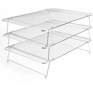 Tebery 304 Grade Stainless Steel Baking Rack 3-Tier Stackable Cooling Rack Set for Baking Cooking Grilling - 16.5" x 12"