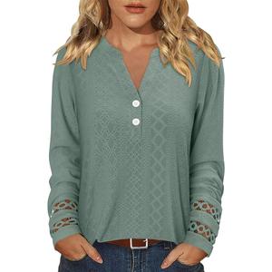 Magritta Womens Green Tops 2025 Autumn Trendy Long Sleeve Pleated Tunics Dressy Button Up V Neck Shirts Blusas Casuales De Mujer Bonitas XL