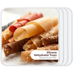 Dehydrator Fruit Roll Trays, [4 Pack] 14x 14inch Fruit Leather Sheet Square Non Stick Silicone Mats with Edge for Dried Liquid/Egg/Herbs/Meat
