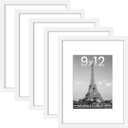 upsimples 9x12 Picture Frame Set of 5, Display Pictures 6x8 with Mat or 9 x 12 Without, Wall Gallery Photo Frames, White