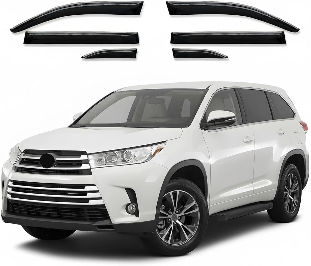 Side Window Visor 6 Piece Set for Toyota Highlander 2014 2015 2016 2017 2018 2019 Safe RAIN Out-Channel Guard Deflector Window Deflectors Vent (for Highlander 14-19 6-PCS Chrome)