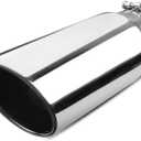 5 inch Inlet Exhaust Tip, 6" Outlet 15" Overall Length Stainless Steel Exhaust Tail Pipe, Bolt-On, Rolled Edge, Slant Sleek Angle Cut, Polished Tailpipe, Silvery