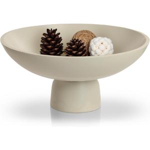 GUSFREUD Large Decorative Fruit Bowl for Kitchen Counter - 11.8 Inch Handcrafted Resin Pedestal Bowls for Home Decor, Modern Key Purse Bowl for Entryway Table, Beige
