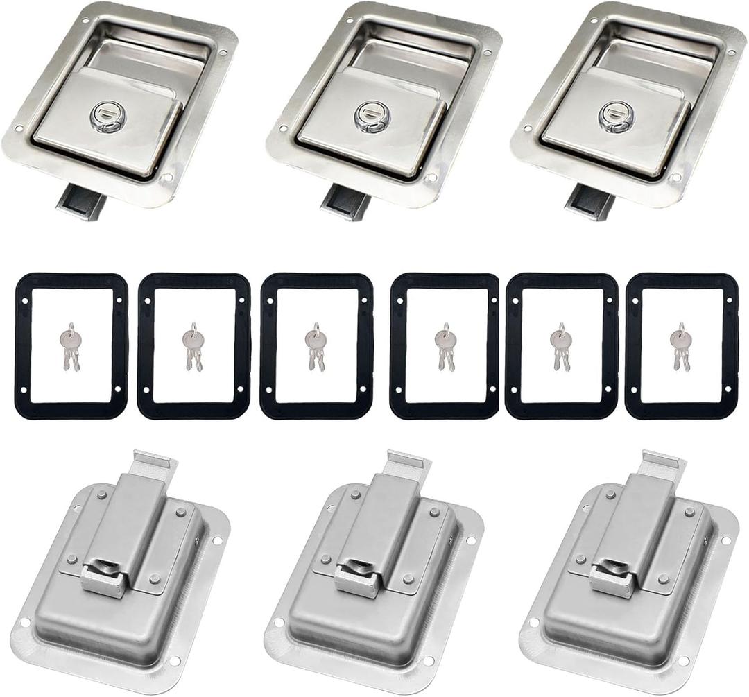 6 Pack Stainless Door Lock Heavy Duty Flush Mount Handle Latch for Trailer Toolbox RV Handle Latch with Gasket Keys