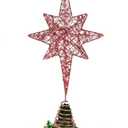 14.5 Inch Christmas Star Tree Topper Glitter Red Star Tree Topper 8 Point Star Treetop Ornament Metal Hollow Designed for Home Holiday Xmas Tree Decorations