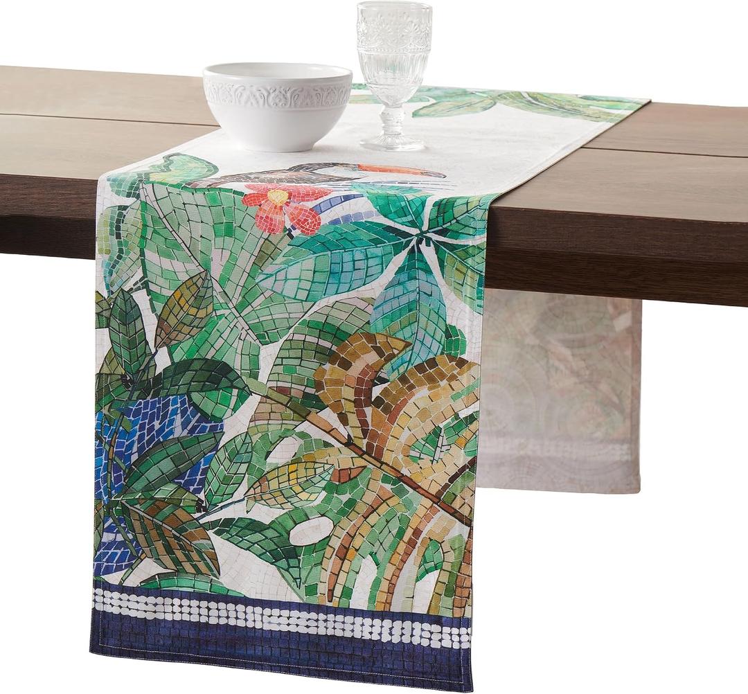Maison d' Hermine Table Runner 100% Combed Cotton Premium 14.50 Inch x 72 Inch Decorative Runner Table Runners, Dining, Kitchen, Parties & Camping, Mosaic (Double Layer)