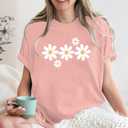 Faktuzi Daisy Shirts for Women Oversized T Shirts Flower Graphic Tees Vintage Floral Print Crewneck Cotton Short Sleeve Tops (Pink, M)