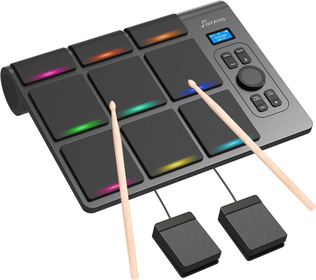 9 Pads Electronic Drum Pad, Electronic Tabletop Drum Set, Portable Digital Drum Kit with Velocity Sensitivity, LED Drum Pad Lights, MIDI Mac & PC Support, Ideal Gift for Beginners