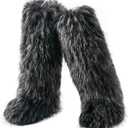 Faux Fur Boots for Women Winter Knee High Furry Snow Boots Fuzzy Fluffy for Girls Flat Long Boots (12 Wide)