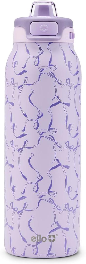 Ello Pop & Fill 32oz Stainless Steel Water Bottle with QuickFill Technology, Double Walled and Vacuum Insulated Metal, Leak Proof Locking Lid, Straw and Chug, Reusable, BPA Free, Take a Bow