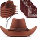 Zhanmai 12 Pcs Cowboy Hat and Bandana Cowboy Cowgirl Hats Bulk Western Party Costume Halloween Accessory (Brown)