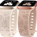 2 Packs Cartoon Engraved Band Compatible with Apple Watch Band 38/40/41/42/ 44/45/ 46/49mm Women, Cute Designer Soft Silicone Strap for iWatch Series 11 10 9 8 7 6 5 4 3 SE/Ultra 3 2 1 (Starlight & Milk Tea)
