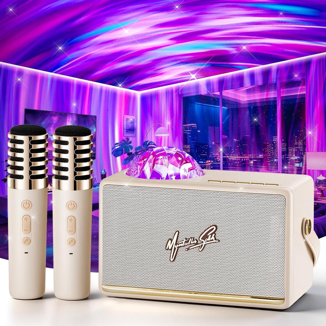 Karaoke Machine for Adults Teen Kids with Northern Lights,16-Color 2 Karaoke Microphone for Kids Mini Karaoke Machine Aurora Light,6 Voice Changer Teen Girl Gifts Trendy Stuff