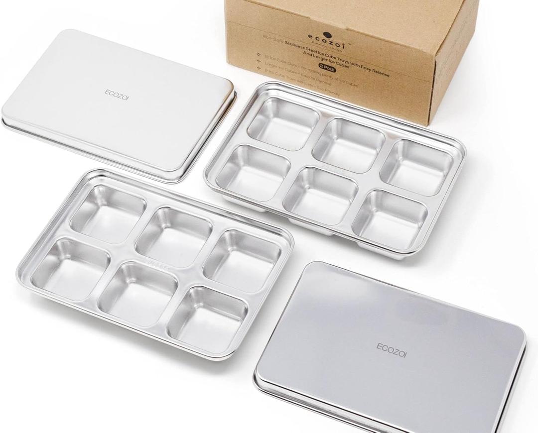 Stainless Steel Ice Cube Trays, 2 Pack with 12 Ice Cube Slots - Easy Release, Plastic-Free, Zero Waste (Large Size Cubes)