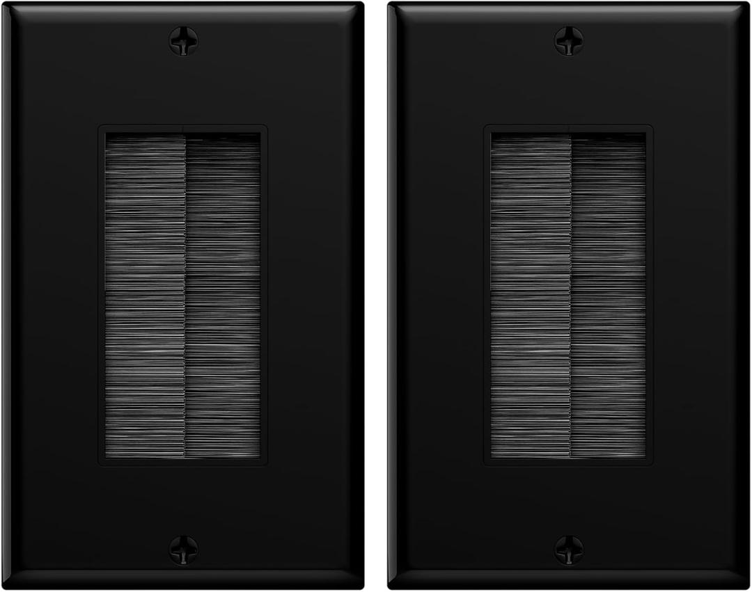 VCE Brush Wall Plate Cable Pass Through, Single Gang Decorator Wall Cover for Low Voltage Cables, In-Wall Cable Management for Wall Mount TV (Black), 2-Pack