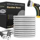 TheFitLife Flexible Metal Garden Water Hose - Upgrade Leak and Fray Resistant Design, Stainless Steel with Solid Fittings and Sprayer Nozzle, Lightweight Kink Free Durable Easy Storage (100 FT)