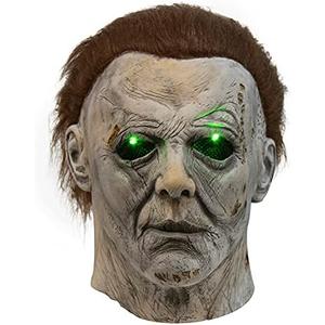 Spooky Halloween Michael Myers Mask, Scary Halloween Mask with Glowing Green Eyes, Creepy Cosplay Mask, Perfect for Gothic Themed Parties