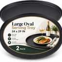 FillTouch 2 Pcs Restaurant Serving Trays Oval, 24 x 29 Inch, Black
